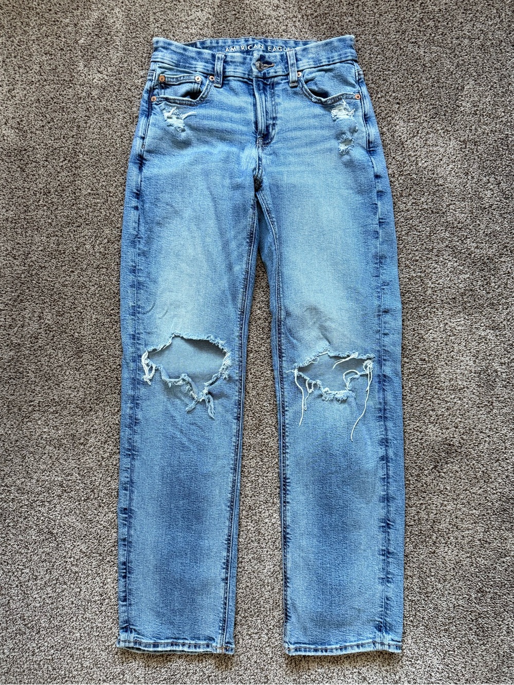 American Eagle Outfitters Blue Ripped Curvy Straight Jeans